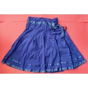 Retro Mod Ribbon Trim Waist Periwinkle Blue Skirt Size Medium